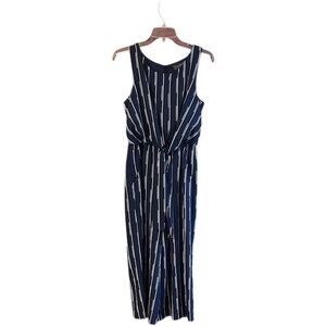 Luxology navy blue white front tie sleeveless cropped wide leg jumpsuit Sz 4